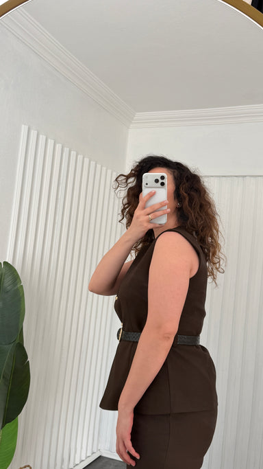Kalia Kahve Yelek İspanyol Paça Pantolon Takım