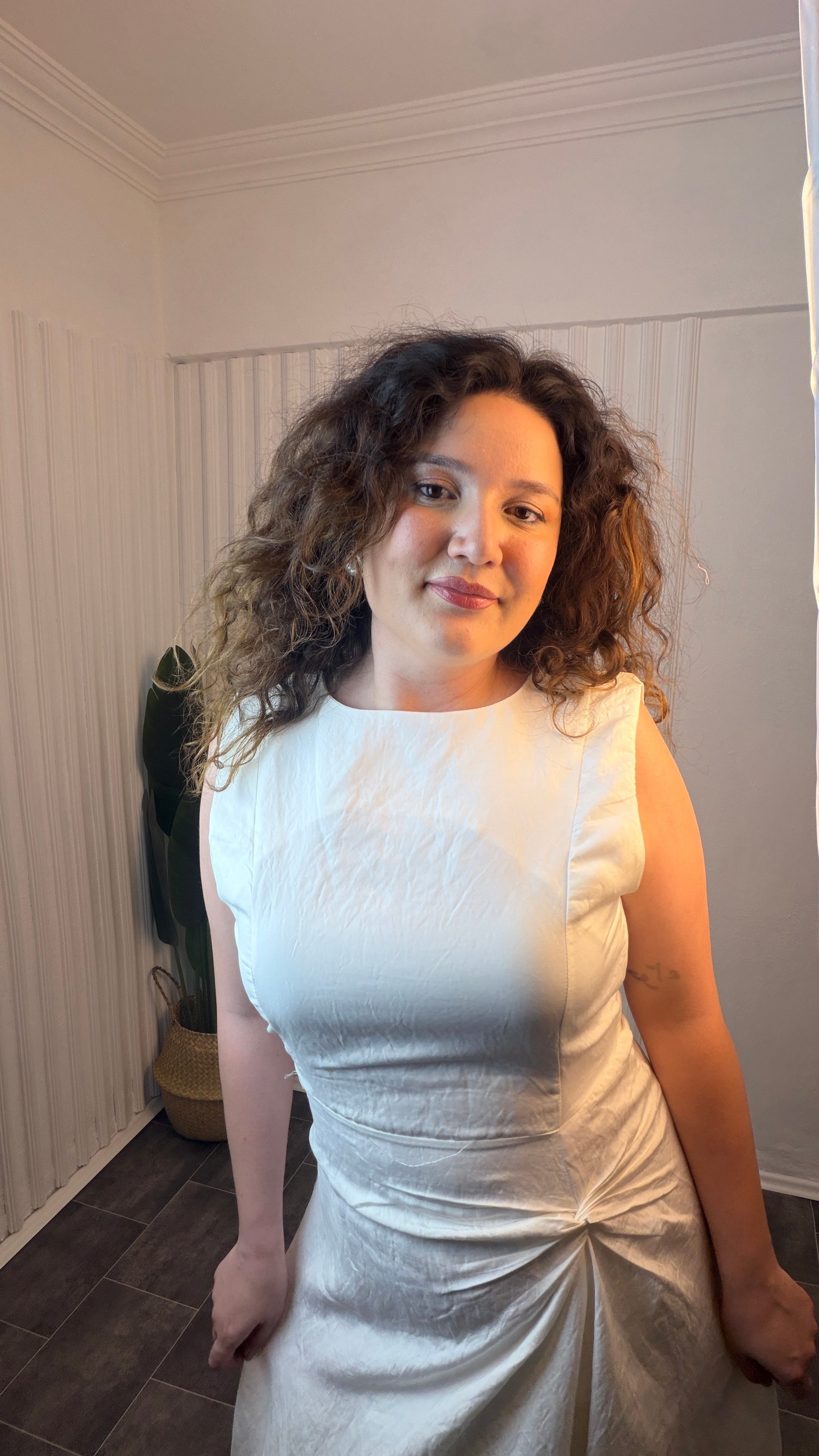 Helen Ekru Büzgü Detay Midi Elbise